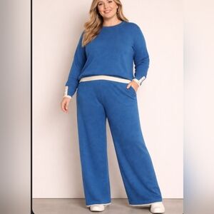 Blue White Sweater Pant Set Large